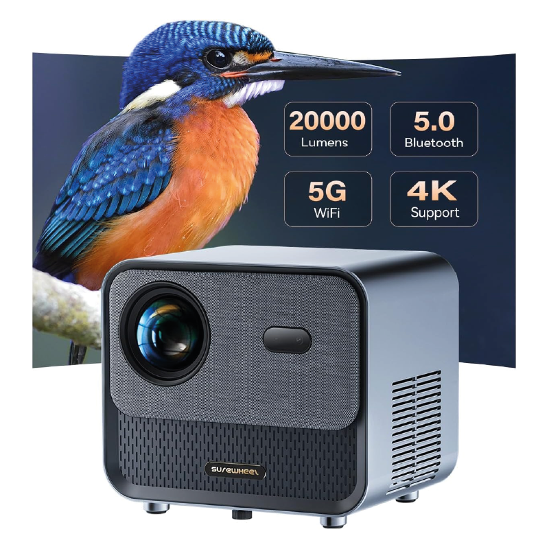 SUREWHEEL - Proyector 4K con WiFi 6 y Bluetooth, proyector de película 800ANSI para Uso en Exteriores, proyector portátil SUREWHEEL - Proyector 4K con WiFi 6 y Bluetooth, proyector de película 800ANSI para Uso en Exteriores, proyector portátil