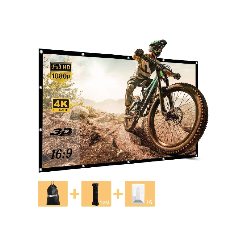 Pantalla de proyector de 100 pulgadas Pantalla de cine portátil para interiores y exteriores 16: 9 HD antiarrugas Pantalla de proyector de 100 pulgadas Pantalla de cine portátil para interiores y exteriores 16: 9 HD antiarrugas
